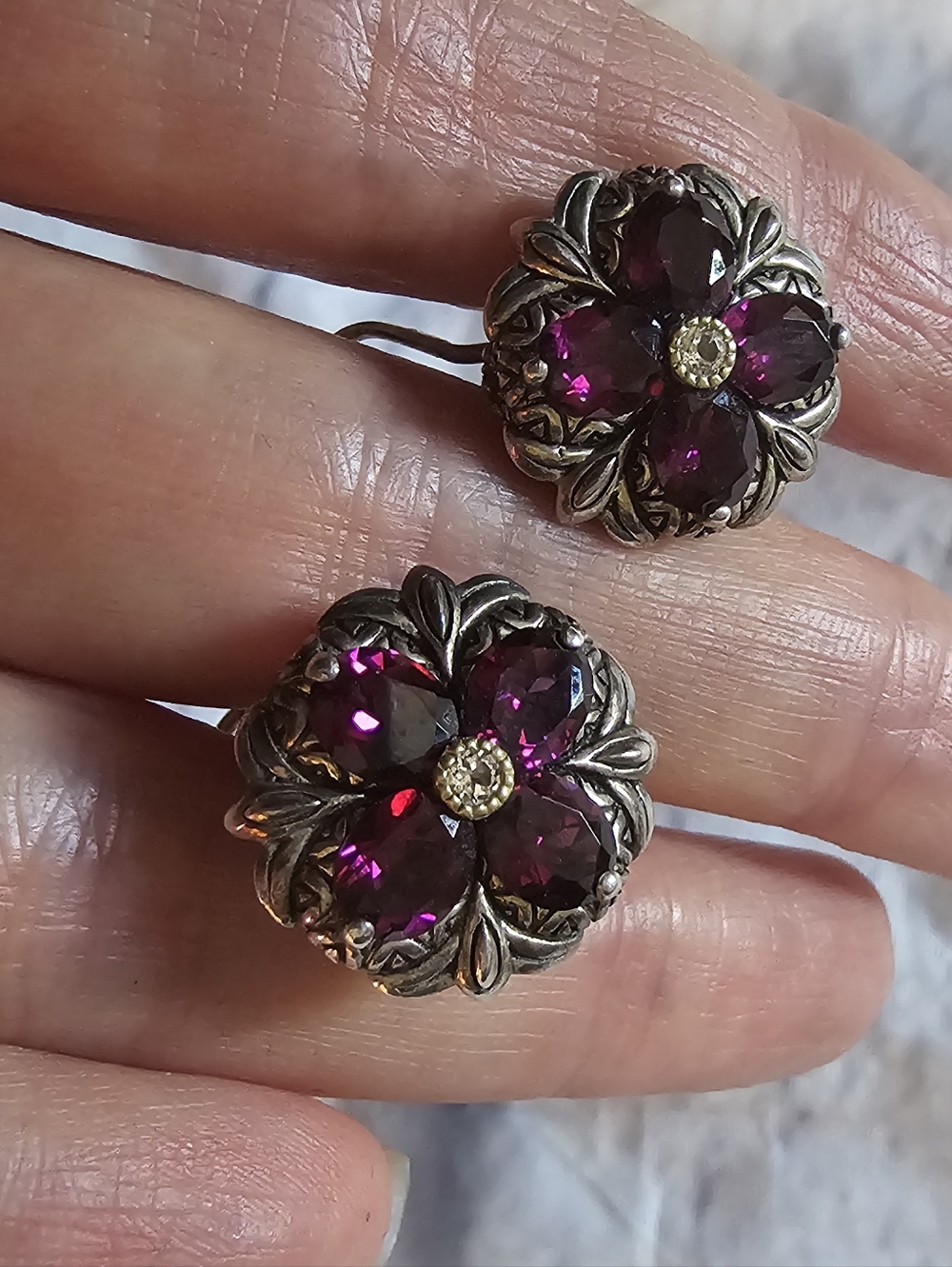 Barbara Bixby Big Garnet Iolite Studs With Latch Clip Earrings